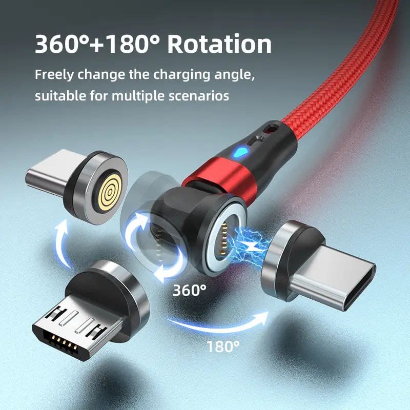 Cable universel magnétique rotatif 540° et 2m de long, Charge rapide