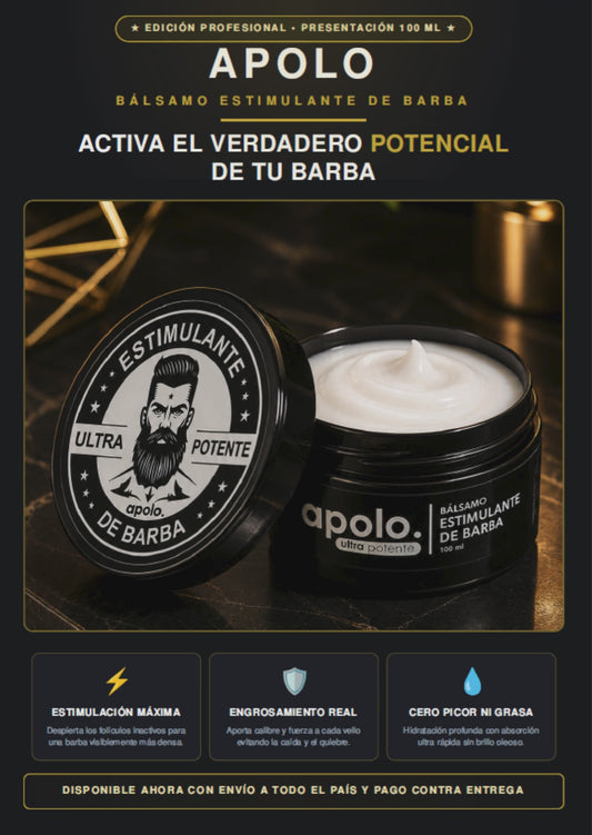 APOLO,BALSAMO ESTIMULANTE DE BARBA ULTRAPOTENTE QUE ESTIMULA,FORTALECE ,HIDRATA Y MEJORA LA APARIENCIA DE TU BARBA